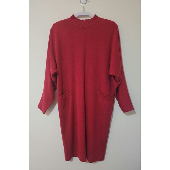 Vintage Joan Leslie Womens Wool-Blend Knit Dress Size S Red Long Dolman Sleeve - Picture 2 of 7
